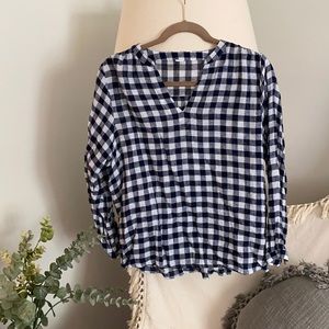 Navy & White Checkered Blouse
